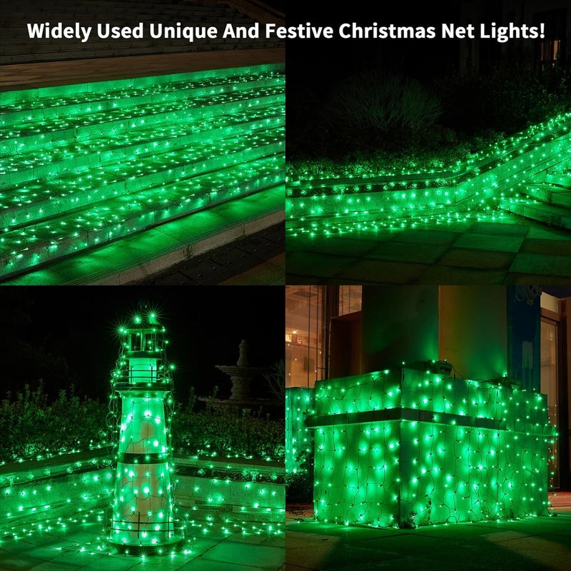 Dirnun Led Christmas Net Lights Green Outdoor Christmas Lights 160LED 5ftx7ft, Waterproof Outdoor Indoor Fairy Mesh Net Light for Xmas Party, Yard, Patio, Trees, Shrubs, Bushes Decorations - Image 2